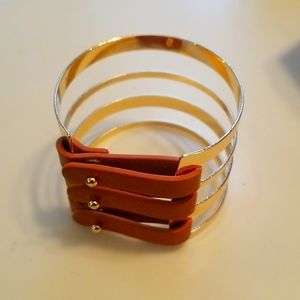 Gold and Leather Cuff Bracelet
